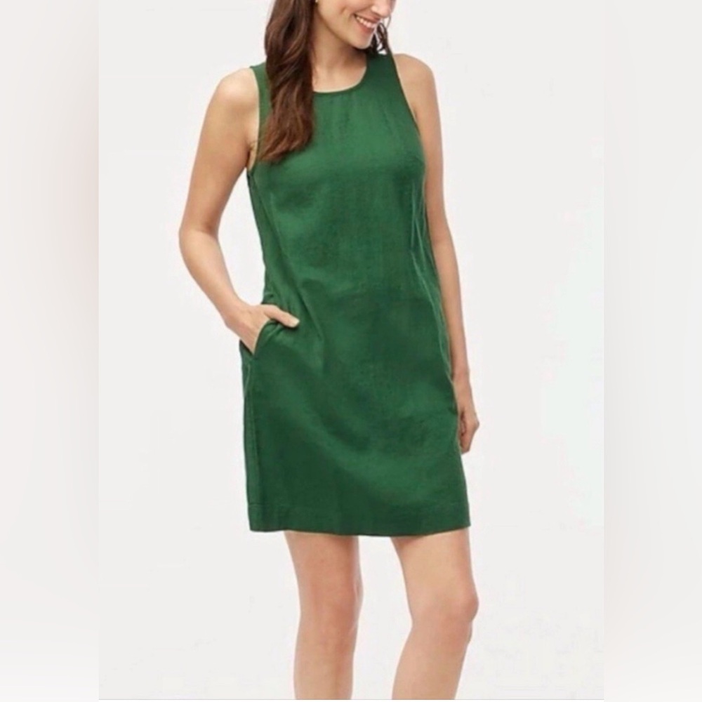 J Crew Factory Green Linen Blend Sleeveless Mini Dress 6 Shift